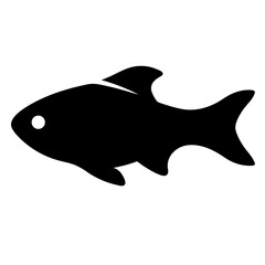 Black silhouette of a swimming fish with fins and a tail design