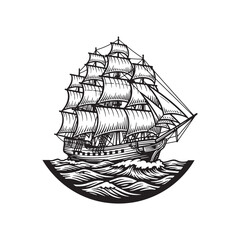 Vintage Sailing Ship Drawing | Nautical Adventure Illustration
