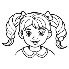 Fototapeta premium Silhouette of little girl with pigtails isolated on a white background