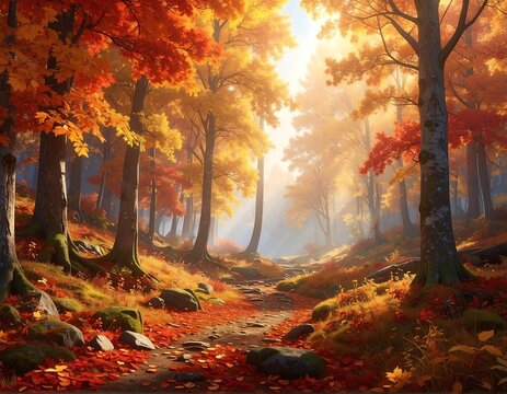 Autumn forest path - Powered by Adobe