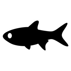 Simple Black Fish Silhouette with Distinct Fin and Tail Details, White Eye