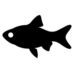 Simple Black Fish Silhouette with Distinctive Fins and a Single Eye