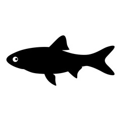 Silhouette of a simple black fish with distinctive dorsal fin and tail