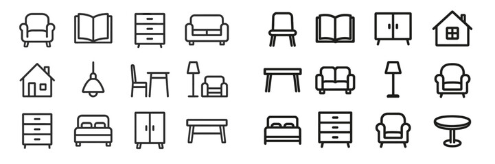Stylish and simple furniture icons for interior design and decoration projects in various styles