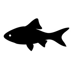 Black silhouette of a fish swimming in a peaceful and quiet ocean