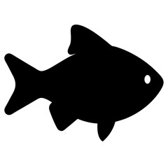 Simple black silhouette of a fish with fins and a visible eye