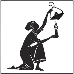 Woman lighting oil lamp