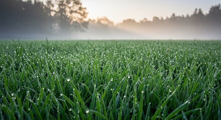 Obraz premium Dewy grass field at dawn