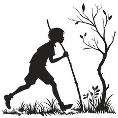 Child running with stick
