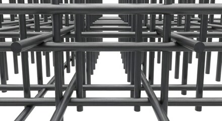 A 3d render of a dense grid of dark metal bars forming a repeating pattern