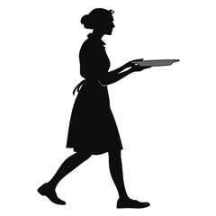 Woman standing with tray