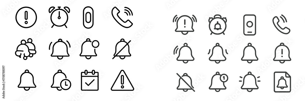 Poster alerts and notifications icons depicting various signals for actions and reminders in a simple desig