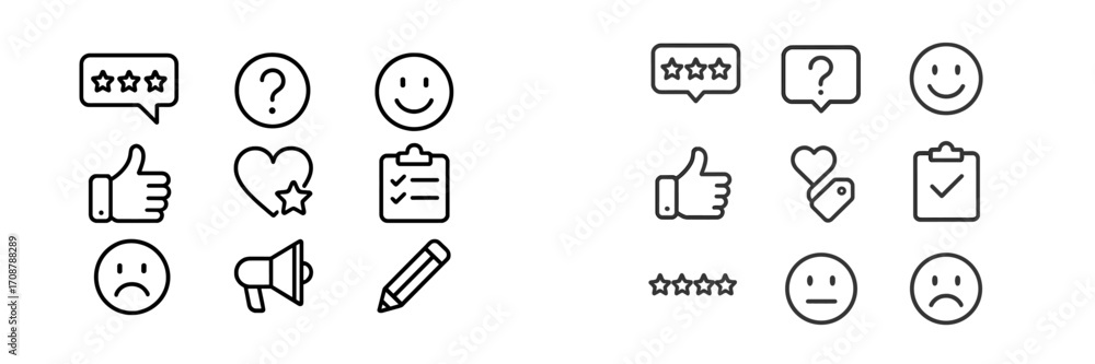 Aufkleber collection of feedback icons showing different emotional responses and actions in a simple design