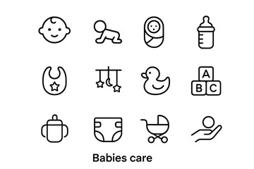 Icons showcasing essential items for baby care and child development activities
