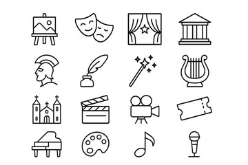 Art and performance icons representing various creative fields in a simple line design