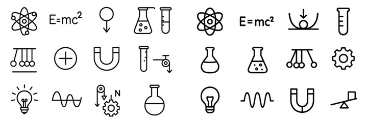 Collection of science symbols and formulas displayed in a clear and simple design for educational purposes in a classroom setting