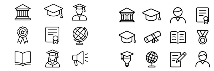 Collection of educational symbols representing learning, achievement, and academic success in a simple design