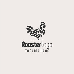 Simple Black White Rooster Drawing