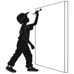 Boy painting picture on wall