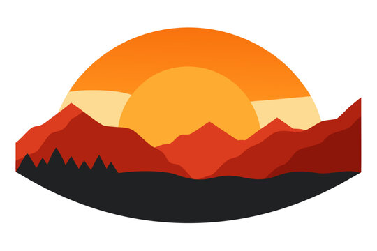 A vibrant sunset over a mountain range, casting warm across the peaks valleys, a serene picturesque scene