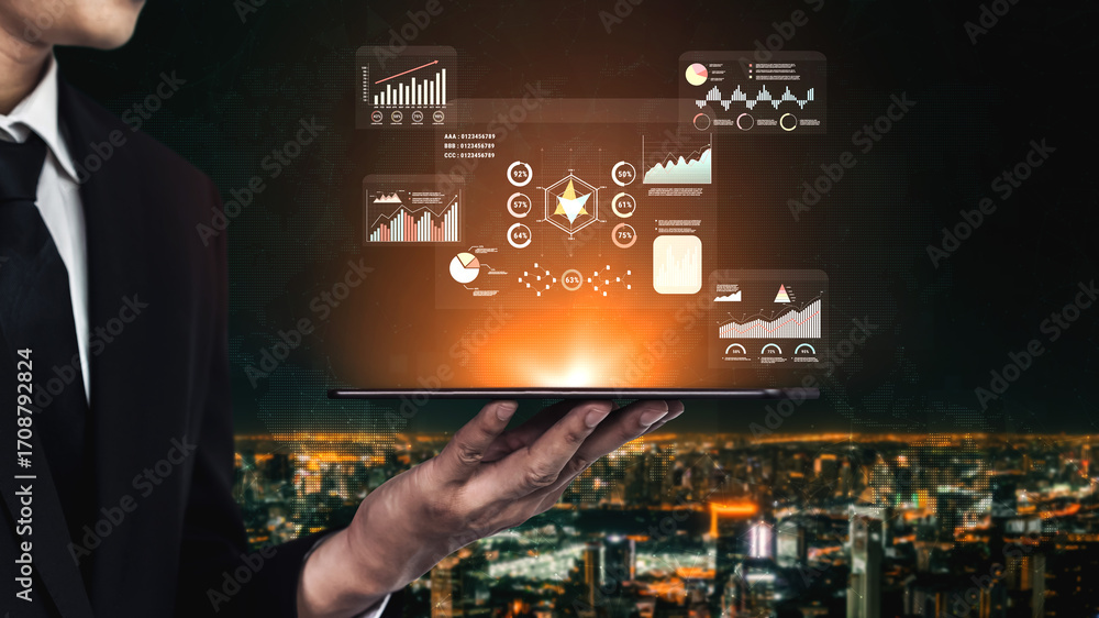 Poster a data analytics interface for visualizing business performance metrics. a collection of charts and 