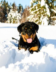 A happy puppy in snow
