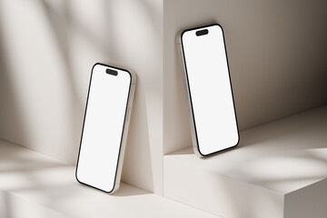 Smartphone Against a Geometric Background. Mock-up, blank screen.