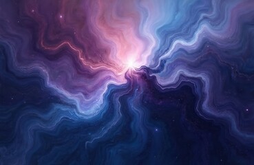 Obraz premium Abstract illustration of cosmic nebula in purple and blue hues. Swirling ink patterns create depth, suggesting deep space, galaxy, or fluid art. Smooth, flowing waves form mystical, dreamy background.