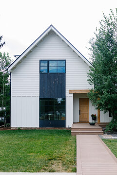 Facade of a white house in downtown Boulder, Colorado