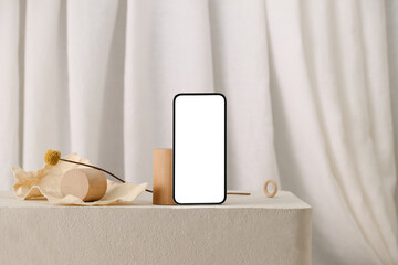 Smartphone mockup with a blank screen with neutral backdrop
