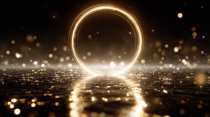 Mystical portal shimmering on a golden river under a starlit sky beckoning adventures with soft