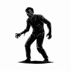Silhouette of a menacing zombie reaching out with clawed hands