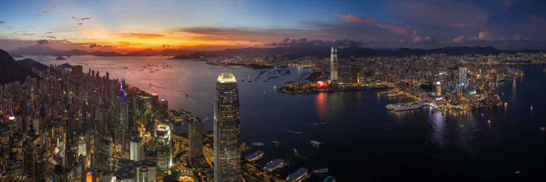 Hong Kong at Sunset aerial