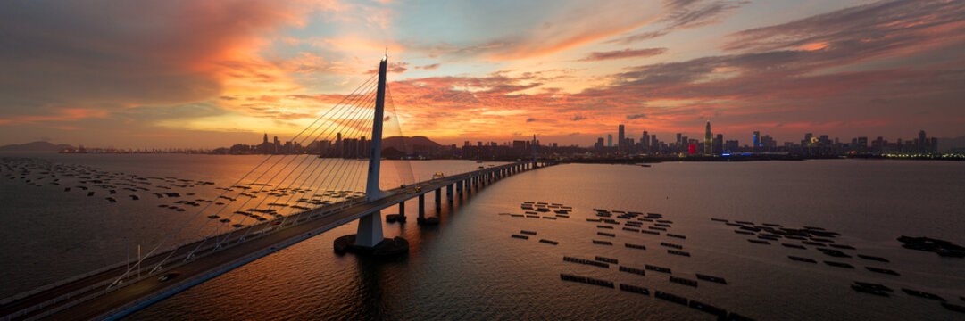 Shenzhen Bay Bridge at sunset China