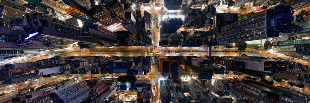 Wanchai Streets from above Hong Kong at night