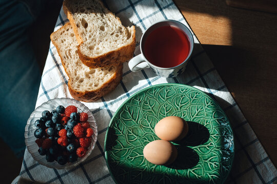 Still life with homemade breakfast.