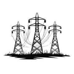 High voltage electrical transmission tower icon vector, power line silhouette, industrial energy grid infrastructure, electricity pylon vector icon silhouette vector, utility tower and power distribut
