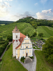 Falkenstein Church in Weinviertel, Lower Austria during summer.