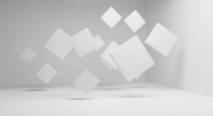 Abstract 3D White Cubes Floating in Minimalist Space