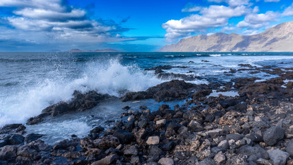 Waves Crashing on Volcanic Shore, Famara, Lanzarote
