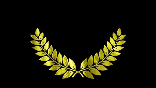 Golden laurel wreath vector illustration featuring elegant leaf branches, a decorative award symbol, and a timeless floral design.