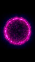 A glowing, dynamic sphere surrounded by a cosmic burst of particles, creating a captivating energy effect in a dark space