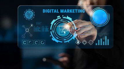 Digital marketing strategy for online business promotion and advertising. A concept of campaign management and content planning for brand growth. Motif