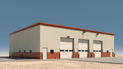 Naklejka premium Modern Industrial Structure in Open Area: An attractive and contemporary industrial building with a design that blends functionality and aesthetics. The architectural features.