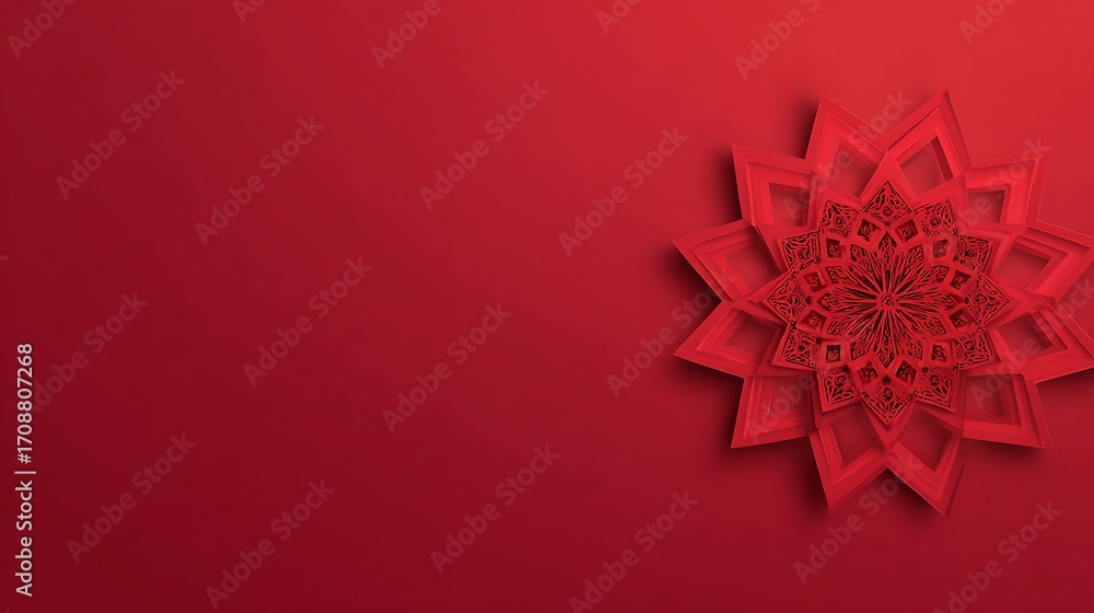 Poster elegant christmas background with a red star ornament on a red surface with copy space for text mess
