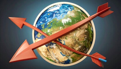 Earth with intersecting red and blue arrows