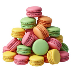 Pile of colorful macarons isolated on transparent background