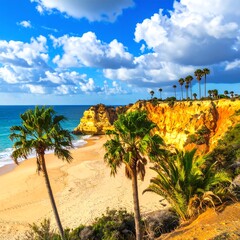 Coastal paradise with palm trees