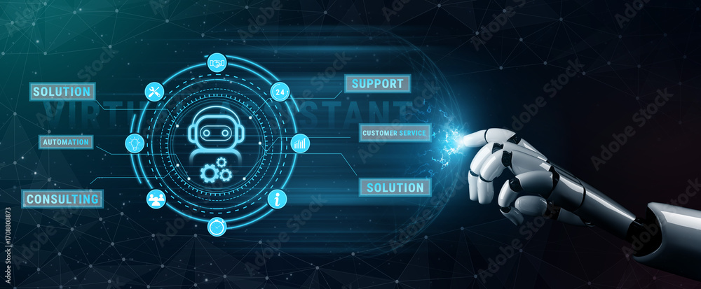 Poster ai virtual assistant service providing business support and customer service solutions. a concept of