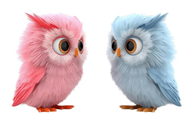 Cute blue and pink owls isolated on transparent background PNG created in Generative AI